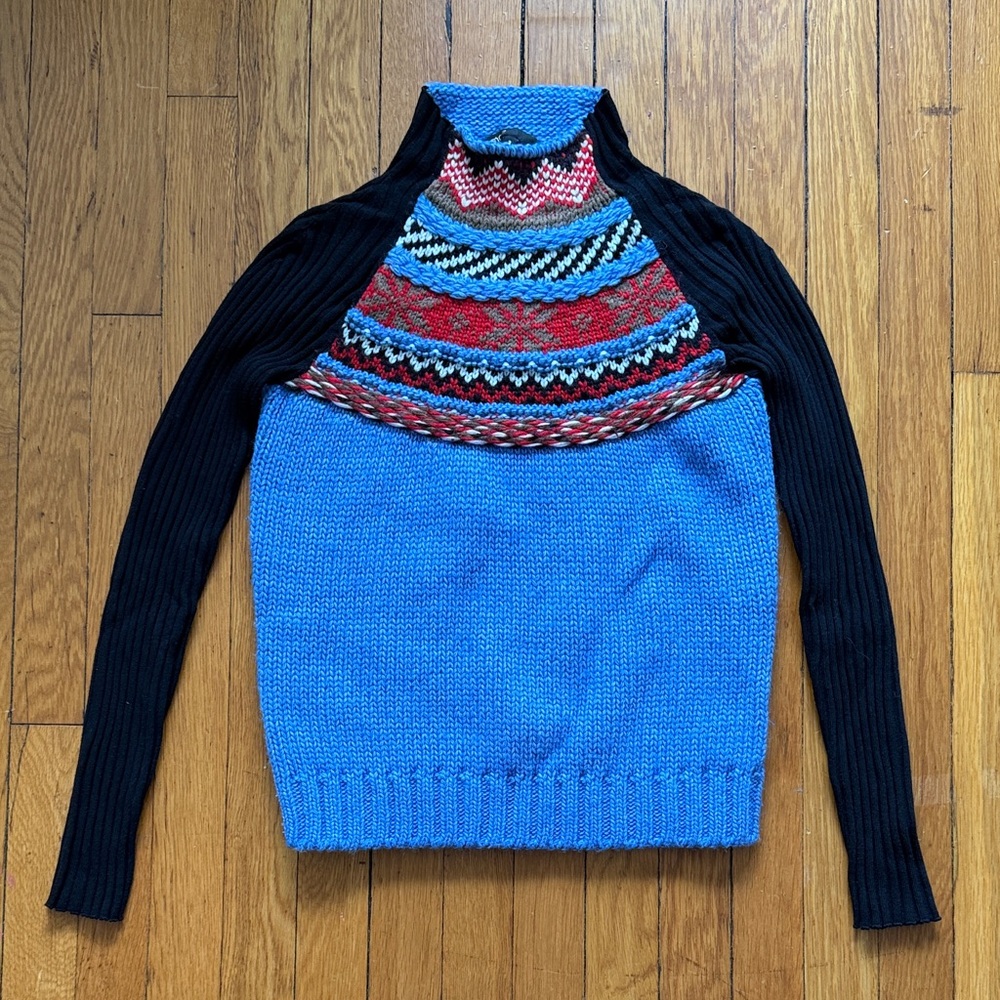 NWOT Maje Blue and Black Patterned Turtleneck Sweater